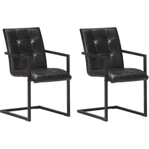 vidaXL Chaises à manger cantilever lot de 2 noir cuir véritable pas cher