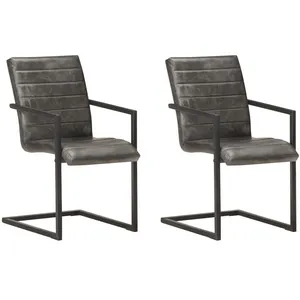 Comparateur de prix : vidaXL Chaises à manger cantilever lot de 2 gris cuir véritable