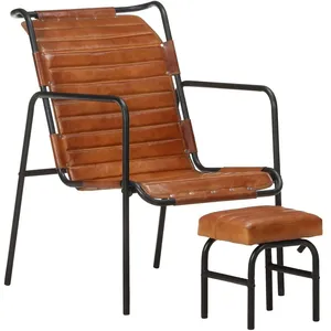 vidaXL Fauteuil de relaxation avec repose-pied Marron Cuir véritable pas cher