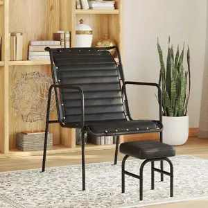 Comparateur de prix : vidaXL Fauteuil de relaxation avec repose-pied Noir Cuir véritable