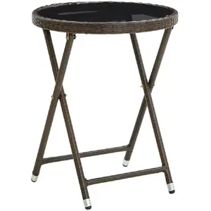 vidaXL Table à thé Marron 60 cm Résine tressée et verre trempé pas cher