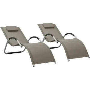 vidaXL Chaises longues Textilène 2 pcs Taupe et gris pas cher