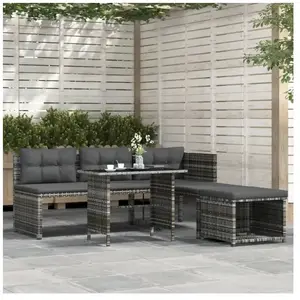 vidaXL Ensemble à manger de jardin 4pcs coussins Gris Résine tressée pas cher