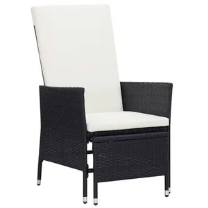 vidaXL Chaise inclinable de jardin avec coussins Résine tressée Noir pas cher