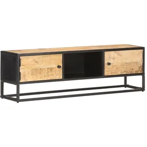 vidaXL Meuble TV avec porte sculptée 130x30x40cm Bois de manguier brut