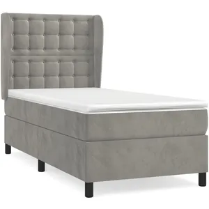 vidaXL Sommier à lattes de lit et matelas Gris clair 90x190 cm Velours pas cher