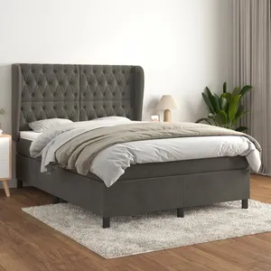 vidaXL Sommier à lattes de lit et matelas Gris foncé 140x190cm Velours pas cher