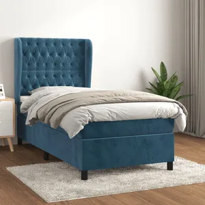 vidaXL Sommier à lattes de lit et matelas Bleu foncé 80x200 cm Velours pas cher
