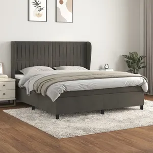 vidaXL Sommier à lattes de lit et matelas Gris foncé 180x200cm Velours pas cher