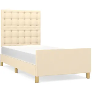 vidaXL Cadre de lit avec tête de lit Crème 90x190 cm Tissu pas cher