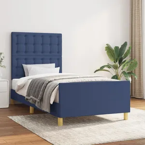 vidaXL Cadre de lit avec tête de lit Bleu 90x190 cm Tissu pas cher