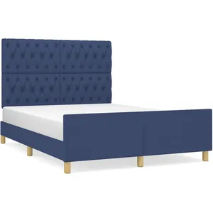 vidaXL Cadre de lit avec tête de lit Bleu 140 x 200 cm Tissu pas cher
