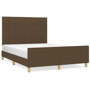 vidaXL Cadre de lit avec tête de lit Marron foncé 140x200 cm Tissu pas cher