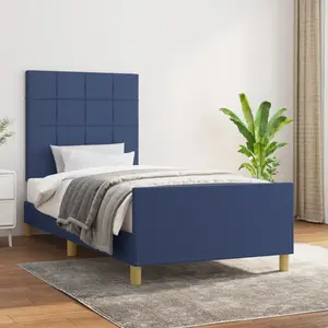 Cadre de lit avec tête de lit Bleu 90x200 cm Tissu vidaXL - Bleu pas cher