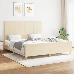 vidaXL Cadre de lit avec tête de lit Crème 160 x 200 cm Tissu pas cher