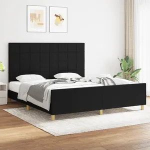 vidaXL Cadre de lit avec tête de lit Noir 180 x 200 cm Tissu pas cher