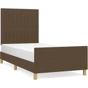 vidaXL Cadre de lit avec tête de lit marron foncé 90x200 cm Tissu pas cher
