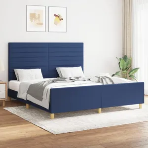 Vidaxl - Cadre de lit avec tête de lit Bleu 180 x 200 cm Tissu Bleu pas cher