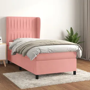 vidaXL Sommier à lattes de lit avec matelas Rose 90x190 cm Velours pas cher
