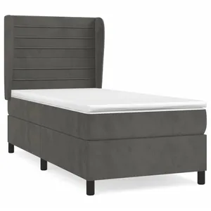 vidaXL Sommier à lattes de lit et matelas Gris foncé 90x190 cm Velours pas cher