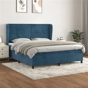 vidaXL Sommier à lattes de lit et matelas Bleu foncé 160x200cm Velours pas cher