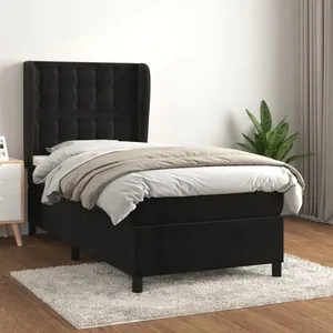 vidaXL Sommier à lattes de lit avec matelas Noir 90x200 cm Velours pas cher
