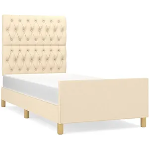 vidaXL Cadre de lit avec tête de lit Crème 100x200 cm Tissu pas cher