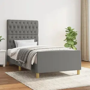 vidaXL Cadre de lit avec tête de lit Gris foncé 100x200 cm Tissu pas cher