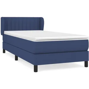 vidaXL Sommier à lattes de lit avec matelas Bleu 90x200 cm Tissu pas cher