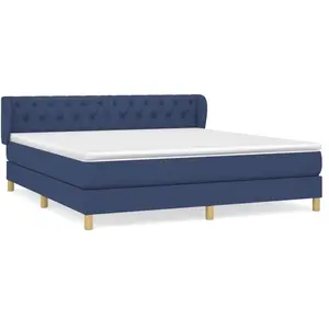 vidaXL Sommier à lattes de lit avec matelas Bleu 160x200 cm Tissu pas cher