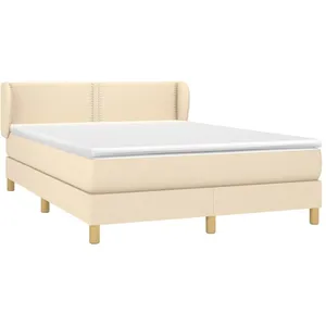 vidaXL Sommier à lattes de lit avec matelas Crème 140x190 cm Tissu pas cher