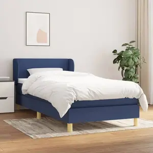 vidaXL Sommier à lattes de lit avec matelas Bleu 90x190 cm Tissu pas cher