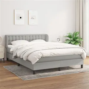 vidaXL Sommier à lattes de lit avec matelas Gris clair 140x190cm Tissu pas cher