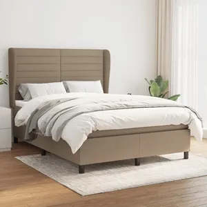 vidaXL Sommier à lattes de lit avec matelas Taupe 140x190 cm Tissu pas cher