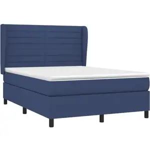vidaXL Sommier à lattes de lit avec matelas Bleu 140x190 cm Tissu pas cher