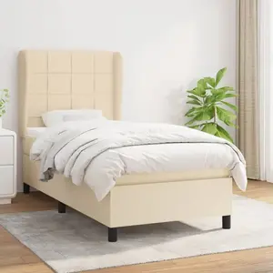 vidaXL Sommier à lattes de lit avec matelas Crème 90x200 cm Tissu pas cher