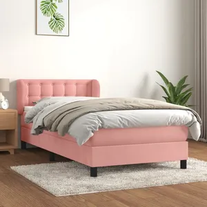 vidaXL Sommier à lattes de lit avec matelas Rose 90x190 cm Velours pas cher