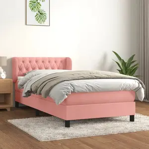 vidaXL Sommier à lattes de lit avec matelas Rose 90x200 cm Velours pas cher