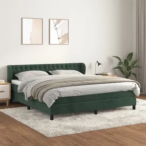 vidaXL Sommier à lattes de lit et matelas Vert foncé 160x200cm Velours pas cher