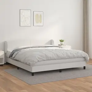 vidaXL Sommier à lattes de lit avec matelas Blanc 160x200cm Similicuir pas cher
