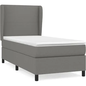 vidaXL Sommier à lattes de lit avec matelas Gris foncé 100x200cm Tissu pas cher