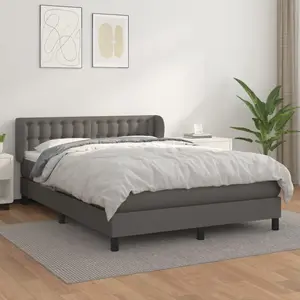 vidaXL Sommier à lattes de lit avec matelas Gris 140x190 cm Similicuir pas cher
