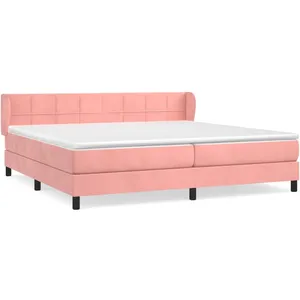 vidaXL Sommier à lattes de lit avec matelas Rose 200x200 cm Velours pas cher