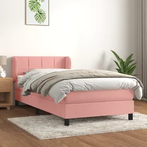 vidaXL Sommier à lattes de lit avec matelas Rose 90x190 cm Velours pas cher