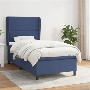 vidaXL Sommier à lattes de lit avec matelas Bleu 90x190 cm Tissu pas cher