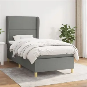 vidaXL Sommier à lattes de lit et matelas Gris foncé 90x190 cm Tissu pas cher