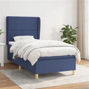 vidaXL Sommier à lattes de lit avec matelas Bleu 90x190 cm Tissu pas cher
