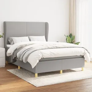 vidaXL Sommier à lattes de lit avec matelas Gris clair 140x190cm Tissu pas cher