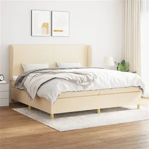 vidaXL Sommier à lattes de lit avec matelas Crème 200x200 cm Tissu pas cher