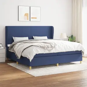 vidaXL Sommier à lattes de lit avec matelas Bleu 200x200 cm Tissu pas cher